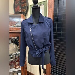 EUC Laundry by Shelli Segal blue Motocycle style  jacket with ZIPUP